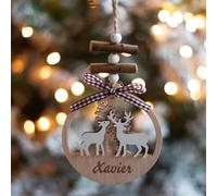 Transparent Gift Pack de Tres Adornos Personalizados de Madera para Árbol de Navidad con Nombre y Lazo Vichy. Bolas de Navidad para Personalizar. Bolas Navidad Personalizadas. Adornos Colgantes Madera