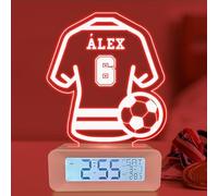Transparent Gift Reloj Despertador Personalizado con Nombre Camiseta Fútbol con Luz LED. Lámpara con Luz Nocturna Mesita Noche. Regalos Originales para Cumpleaños. Despertadores Personalizados Deporte