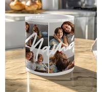 Transparent Gift Taza Personalizada con Cuatro Fotos Mamá Trazo Blanco. Tazas Originales para Regalar en Día de la Madre. Regalos Personalizados con Foto. Regalos Originales para Mujer. Regalos Madres