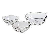 Transparent Glass Gold and Silver Rim Salad Dessert Fruit Bowl Hammered Square Three-Piece Set Suitable for Home Use Gold (Silver)