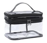 Transparent Toiletry Bag - Travel Makeup for Girls | PU Material with Waterproof Zipper, Double Layer Square Vertical Shape, Soft Handle Carry, Portable Large Capacity, Sweet Lady Style
