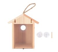 Transparent Window Mount Wooden Bird House, Window Bird House for Outside with Strong Suction Cup See Through Window Birdhouse Wooden Bird Nesting Box for Small Wild Birds