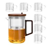 transparente - de vidrio con separación de agua con mango de madera, de vidrio resistente al calor para té verde y flores