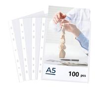 Transparente Perforada, Paquete de 100 Fundas Transparentes, A5 Fundas de Plástico Perforadas, Abiertas en la parte Superior, para Documentos, Papeles, Archivos, Carpetas/PP/Transparentes