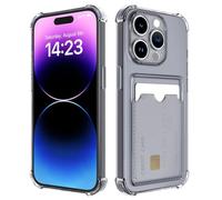 Transparente Silicona Funda para iPhone 14 Pro con Tarjetero Cuatro Esquinas Anti-Caídas TPU de Cartera para Porta Tarjetas Carcasa airbag Anti Arañazos Case, Negro