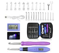 Transplant Juego de agujas de ganchillo LED 22 en 1 con contador de 22 tamaños (2,0-14,0 mm), plástico morado, con bolsa de almacenamiento