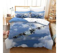 Transport Plane Funda Nórdica Cama Double（200x200cm）, A400M Funda De Edredón con Fundas De Almohada Finura De Algodón, Ropa De Cama Lavable, Suave Y Acogedor