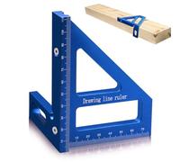 Transportador cuadrado de carpintería 3D, trazador de regla triangular, regla de carpintería de inglete de aluminio cuadrada de carpintero de 45/90 grados, herramienta de medición multiusos (azul)