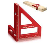 Transportador cuadrado para carpintería, regla de medición multiángulo 3D, regla triangular de inglete de aluminio de 45/90 grados, herramienta de medición multipropósito de diseño de alta (rojo)