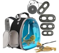 Transportador de cobayas, transportador de cobayas para 2, transportador de viaje para reptiles para lagartos, deslizador de azúcar, erizo, rata, loro, pájaros (negro-azul, mochila + correa de arnés)