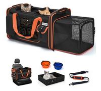 Transportador de gatos extragrande expandible para 2 gatos con caja de arena para gatitos, gatos grandes y perros pequeños, transportador plegable doble para mascotas grande para viajes en coche