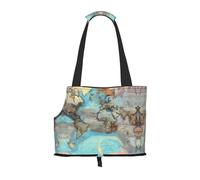 Transportador de mascotas pequeño con mapa del mundo de dibujos animados adecuado para centros comerciales, aviones, autobuses y metro