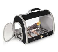 Transportador de pájaros, transportador portátil para loros pequeños con percha de pie y bandeja de acero inoxidable, ventana de acceso lateral plegable (negro, diseño cilíndrico, transparente)