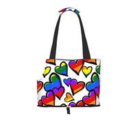 Transportador de perro con estampado de corazones del orgullo gay de colores arcoíris para perros pequeños, gatos, bolso antisaltos para mascotas con bolsillos grandes, viajes al aire libre