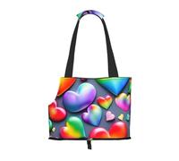 Transportador de perros con estampado de corazones de color arcoíris para perros pequeños, gatos, bolso antisaltos para perros con bolsillos grandes, viajes al aire libre