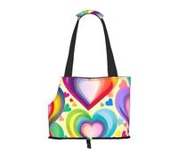 Transportador de perros con estampado de corazones en colores arcoíris para perros pequeños, gatos, bolso antisaltos para perros con bolsillos grandes, viajes al aire libre