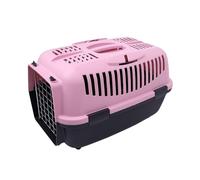 Transportador Mascotas Viaje Transportadora Gato Perro Pequeño Caja Rígido de Plástico con Asa Plegable (Rosa, 46.5x32x32cm)