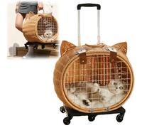 Transportador portátil para mascotas con ruedas, diseño tejido de bambú hecho a mano para viajes al aire libre con gatos y perros pequeños