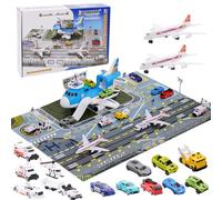 Transporte Avión Juguete Coche Juguete Total 15 medios de transporte con señales de tráfico y alfombrillas de juego, helicóptero aparcamiento juego de juego regalo para niños 3+ niños niñas