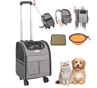 Transporte de gatos con ruedas VEVOR, transportador de mascotas con mango telescópico y correa de , transportador de perros con ruedas para mascotas de 8 kg, con 1 plegable