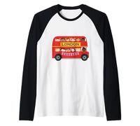 Transporte público de Dos Pisos icónico de autobuses británicos Londres Reino Unido Camiseta Manga Raglan