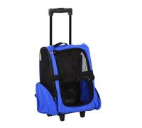 PawHut Transportín 2 en 1 para Mascotas Mochila o Carrito de Viaje con 2 Ruedas Asa retráctil de Aluminio y Bolsillos 42x25x55 cm Azul Aosom España