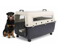 transportin Gato - Flamingo Fomad Gris Oscuro - XXL 70 x 100 x 69,5 cm - plástico Resistente - Puerta metálica - Cierre de Seguridad - 2 Asas - comedero y Bebedero extraíble - 4 Ruedas Desmontables