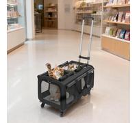 Transportín plegable para mascotas con ruedas y asa telescópica, 2 en 1, con divisor extraíble, mochila para perros transpirable, color gris (negro)