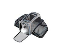 Transporttasche Katze und Hund, Seiten erweiterbar Transportbox, Faltbare Tragetasche für Katzen kleine Hunde Katzen Hundetasche Haustiertasche im Auto, Fugzeug oder in der Bahn (Grau+Blau)