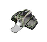 Transporttasche Katze und Hund, Seiten erweiterbar Transportbox, Faltbare Tragetasche für Katzen kleine Hunde Katzen Hundetasche Haustiertasche im Auto, Fugzeug oder in der Bahn (Grau+Grün)