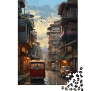 Tranvía Vintage Ciudad Puzzle de 1000 Piezas Puzzle para Adultos Escena Urbana Nocturna Juego de Puzzle 1000 Piezas Relajación Hogar 70x50cm/1000pcs