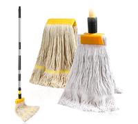 Trapeador de cuerda resistente de 20 onzas para limpieza de suelos, repuestos de fregona húmeda de algodón con extremo en bucle, paquete de 2 cabezales de repuesto industriales comerciales con mango