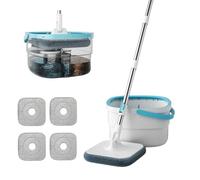 Trapeador giratorio de 360° y cubo con 3 almohadillas de microfibra lavables, separación de agua sucia y limpia, juegos de fregona y cubos para limpiar pisos, paredes, vidrio
