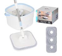 Trapeador Giratorio y Cubo, fregona y Cubo con escurridor para el hogar con fregonas separadas de Agua Sucia y Limpia para Limpieza de Suelos, Azulejos laminados de Madera Dura (3 Almohadillas de