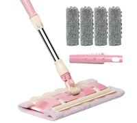 Trapeador para pisos de madera dura: 4 almohadillas de microfibra lavables, equipo de limpieza en seco y húmedo giratorio de 360°, herramienta telescópica para raspar el polvo, ropa estable para azule