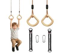 Trapecio Columpio Infantil, Anillas de Gimnasia con Cuerda de Cáñamo Ajustable Anillas de Madera Exterior e Interior para Jardines Parques Infantiles y Estructuras para Trepar