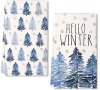 Trapos Cocina Invierno 2 Piezas 46 x 66 cm Paños de Cocina Invierno Muñeco de Nieve Árbol de Cedro Trapo Paño Kitchen Towels Azul Let it now Hello winter (C)