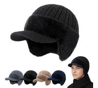 Trapper Blocking Knitted Hats, Winter Cozy Head Beanie with Brim & Ear Flaps for Men (Black,Talla única)