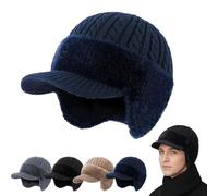 Trapper Blocking Knitted Hats, Winter Cozy Head Beanie with Brim & Ear Flaps for Men (Blue,Talla única)