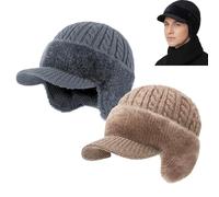 Trapper Blocking Knitted Hats, Winter Cozy Head Beanie with Brim & Ear Flaps for Men (Gray+Khaki,Talla única)