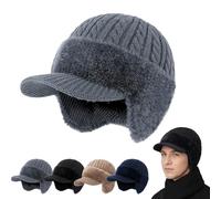 Trapper Blocking Knitted Hats, Winter Cozy Head Beanie with Brim & Ear Flaps for Men (Gray,Talla única)