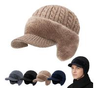 Trapper Blocking Knitted Hats, Winter Cozy Head Beanie with Brim & Ear Flaps for Men (Khaki,Talla única)