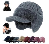 Trapper Blocking Knitted Hats with Brim & Ear Flaps,Mens Cozy Head Beanie with Fur Lining,Outdoor Winter Warm Trapper Cap (Gray)