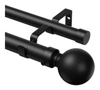 TRAROD Barra de cortina de 2 capas, 91 - 259 cm, 25 mm, color negro, extensible, barra de cortina de metal de doble caña, adecuada para salón, cocina y dormitorio