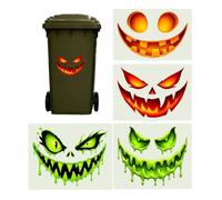 Trash Can Stickers 4 Pack - Glow in the Dark | Devil Face Decals | Peel & Stick Waterproof Weatherproof Vinyl, Spooky Scary Face Decor For Outdoor Bins, Yard Porch Wall & Office