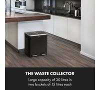 Trash Gordon papelera con pedal 30L / 2x15L silenciosa acero inoxidable negro Klarstein