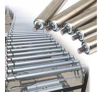 Trasportatore Rullo Set di 5 rulli trasportatori industriali in acciaio per carichi pesanti con diametro da 25 a 60 mm per una movimentaze efficiente dei materiali in fabbriche e magazzini.