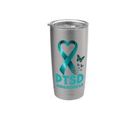 Trastorno de estrés postraumático Concientización TEPT Cinta verde azulado Vaso térmico de acero inoxidable de doble pared