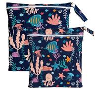 TRASUN Wetbag Kindergarten Nasstasche Pañales Bolsas Schwimmsachen Nassbeutel Nassbeutel Nasse und Dry Wickeltasche 2er Wasserdicht waschbar Nassbeutel Organiser für Kleinkind, Mundo submarino