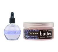 Tratamiento a mano completa de Cuccio - Aceite de cutcula 2.50 oz y mezclas de mantequilla crema de cuerpo perfumada hidratante 8 oz (lavanda)